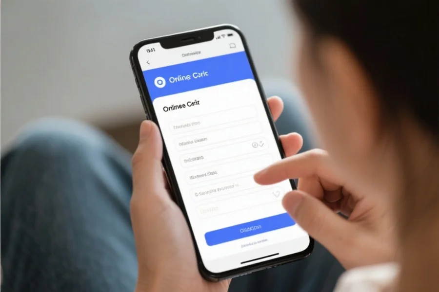 用户在手机屏幕上填写在线客服咨询表单，页面显示简洁明了，用户神态专注